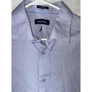 Nautica Black Button-Down Shirt - Size L Large Blue Geometric Dot Classic Fit EU